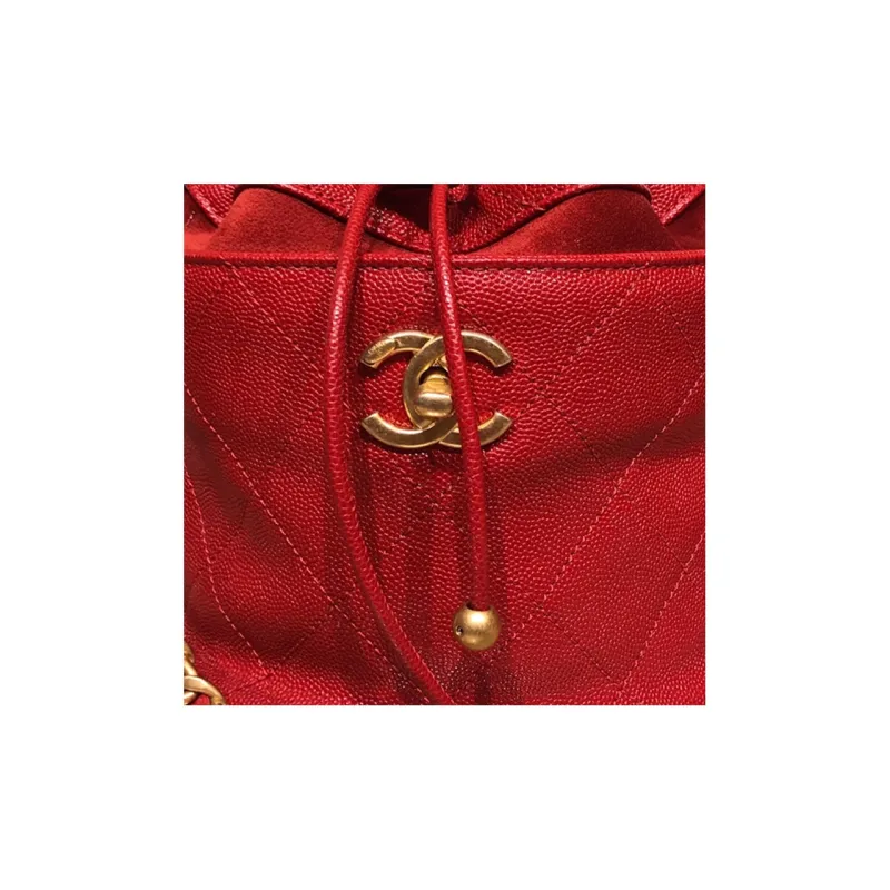 CHANEL Drawstring Grain Cow Leather Shoulder Bag, Crossbody Bag, Handbag Women's Red-1