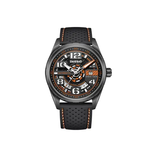 DEESIO Automatic Mechanical Movement Rubber Strap Watch Men's Watches Cut Out Dial