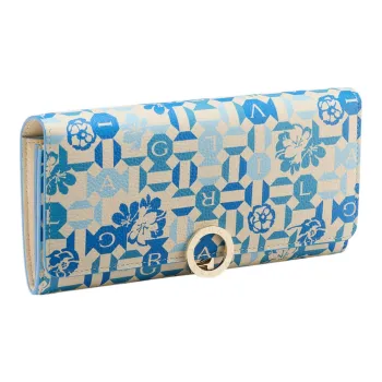 BVLGARI Calfskin Wallet Women's Light Blue