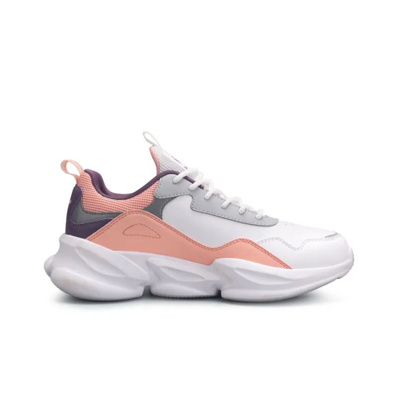 QIAODAN Breathable And Lightweight Low Top Running Shoes Women's White Pink Purple-1