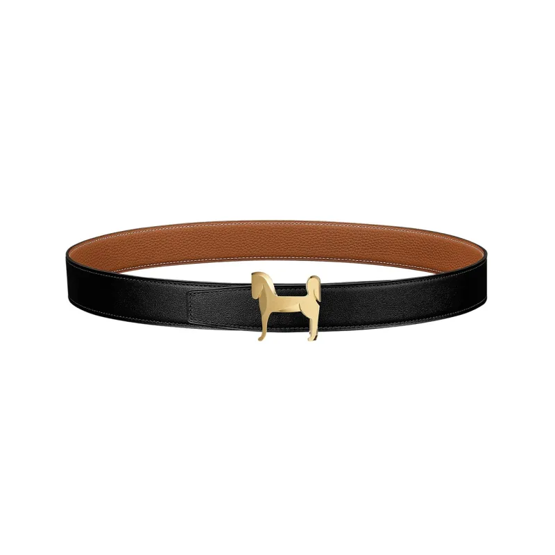 HERMES Panache Cow Leather Belts Men's Width 3.2cm-0