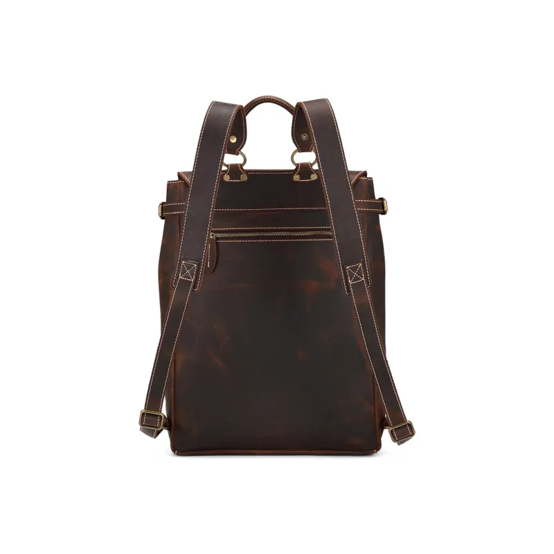 Slazenger Top Grain Cow Leather, Crazy Horse Leather Backpack Men's Dark Brown-3