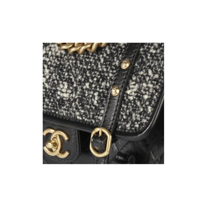 CHANEL Calfskin Cell Phone Pouch, Coin Purse, Shoulder Bag, Crossbody Bag, Handbag Women's Black White-2