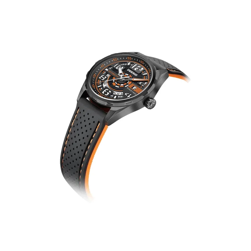 DEESIO Automatic Mechanical Movement Rubber Strap Watch Men's Watches Cut Out Dial-3