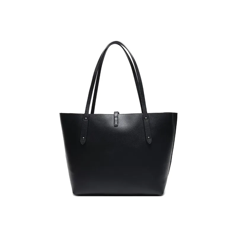 COACH Market Tote Pebbled Leather Tote Bag Shopping Bag Shoulder Bag Handbag Large Size Women's Black-3
