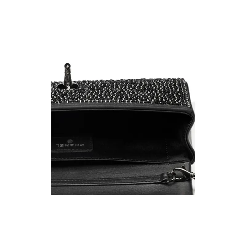 CHANEL Rhinestone Lambskin Coin Purse, Handheld Bag, Shoulder Bag, Crossbody Bag Women's Black-1