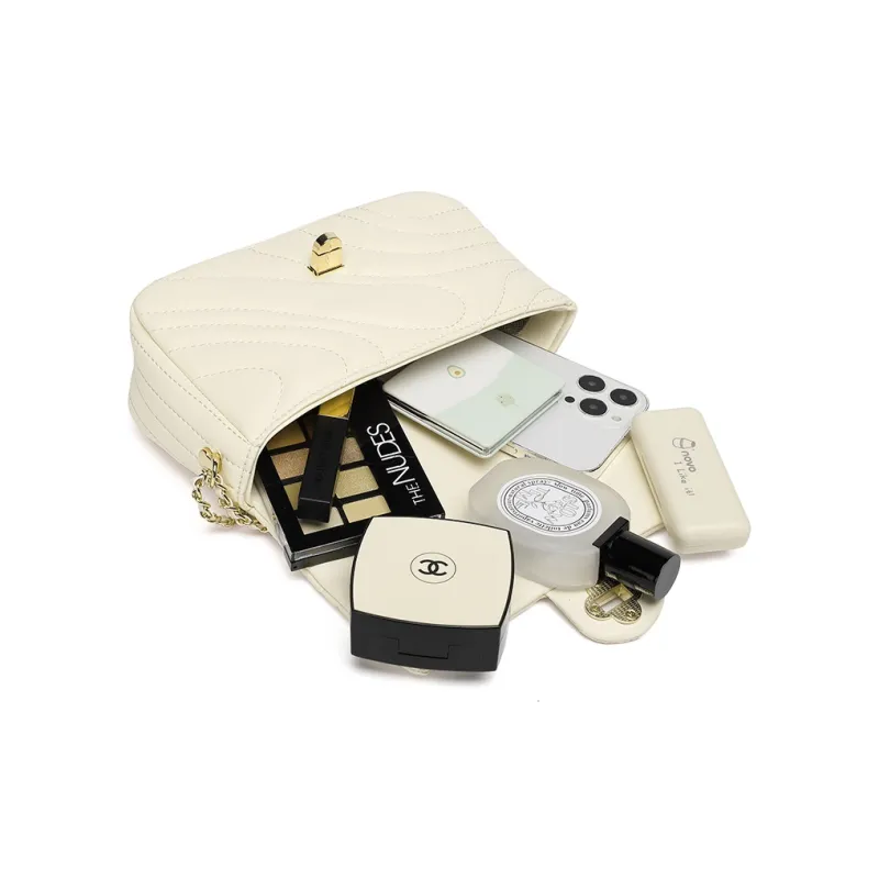 NOMK PU Chain Bag, Shoulder Bag, Crossbody Bag Women's Beige/Pink/Black-16