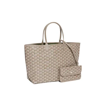 GOYARD Saint Louis Canvas With Leather Combo Tote Bag Handbag Shoulder Bag Small Size Unisex Elephant Gray/Forest Green