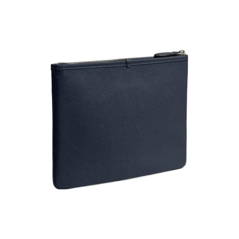 COACH Pouch Pebbled Leather Mahjong Wrist Bag Clutch Large Size Women's Denim Cyan-1