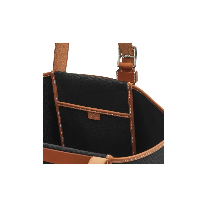 HERMES Etriviere Pocket Goeland Canvas With Hunter Leather And Swift Calfskin Handbag Men's Black/Light Tawny/Gold-3