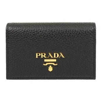 PRADA Cow Leather Wallets Card Holders Regular Unisex Black