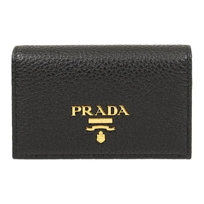 PRADA Cow Leather Wallets Card Holders Regular Unisex Black-0