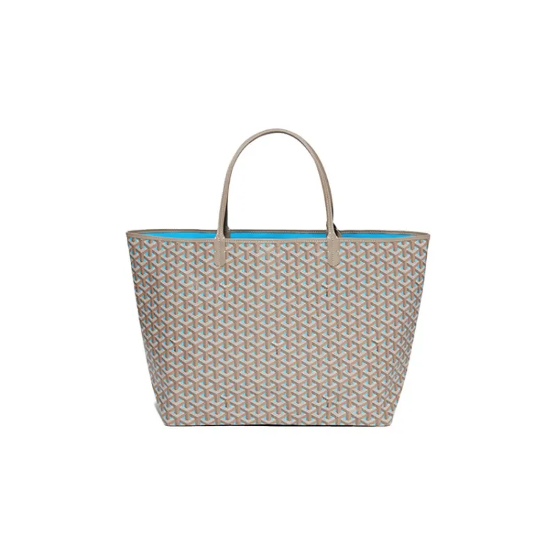 GOYARD Saint Louis Canvas With Leather Combo Tote Bag One Shoulder Handbag Large Size Unisex Elephant Gray/Turquoise-1