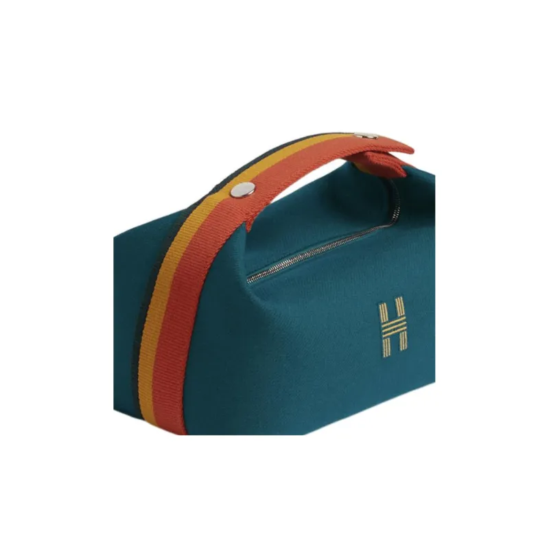 HERMES Bride-a-Brac Fabric Surface Travel Storage Bag Handbag Toiletry Bag Small Size Unisex Blue-5