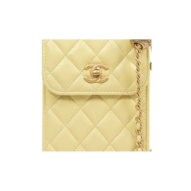 CHANEL Lambskin Cell Phone Pouch Women's Yellow-4