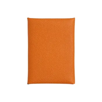 HERMES Calvi Duo Epsom Calfskin Card Holder Mini Women's I9 Abricot Apricot