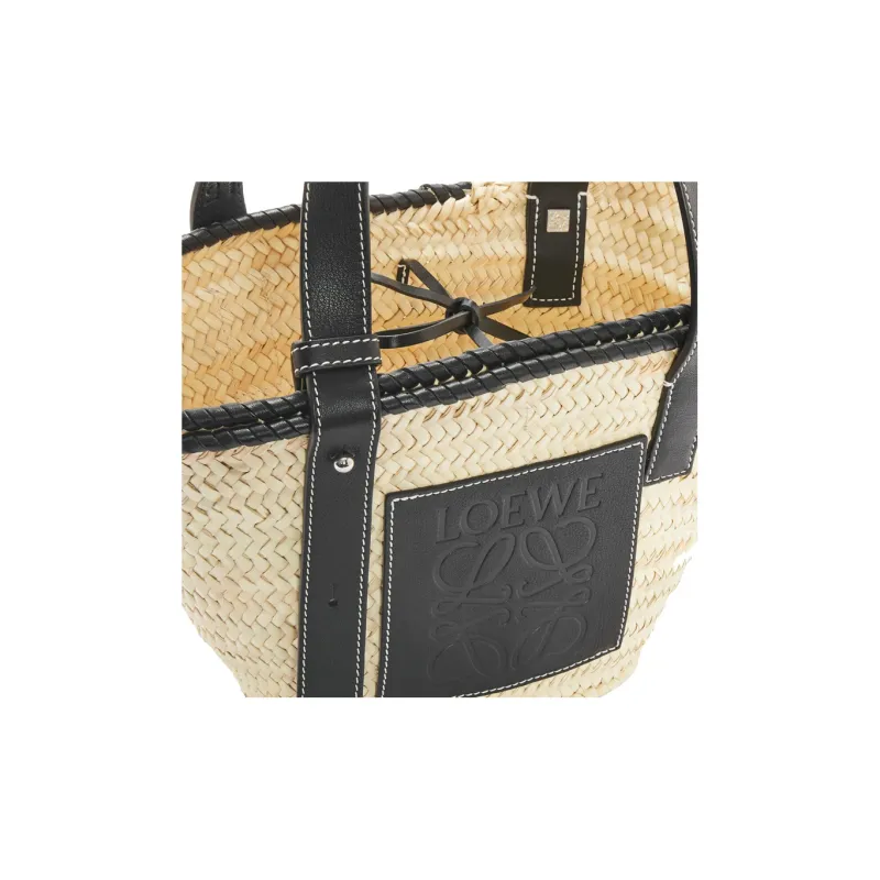 LOEWE Basket Palm Leaf With Calfskin Vacation Bag Handbag Small Size Women's Black/Natural-4