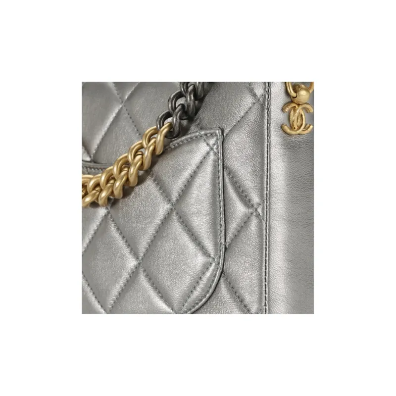 CHANEL Classic Flap CF Lambskin Shoulder Bag, Crossbody Bag Women's Silver-2