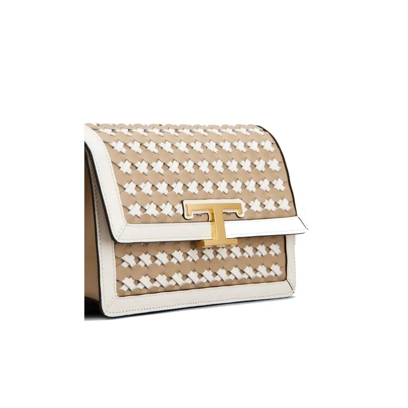 TOD'S T Timeless Leather Handbag Shoulder Bag Mini Women's White/Khaki-4