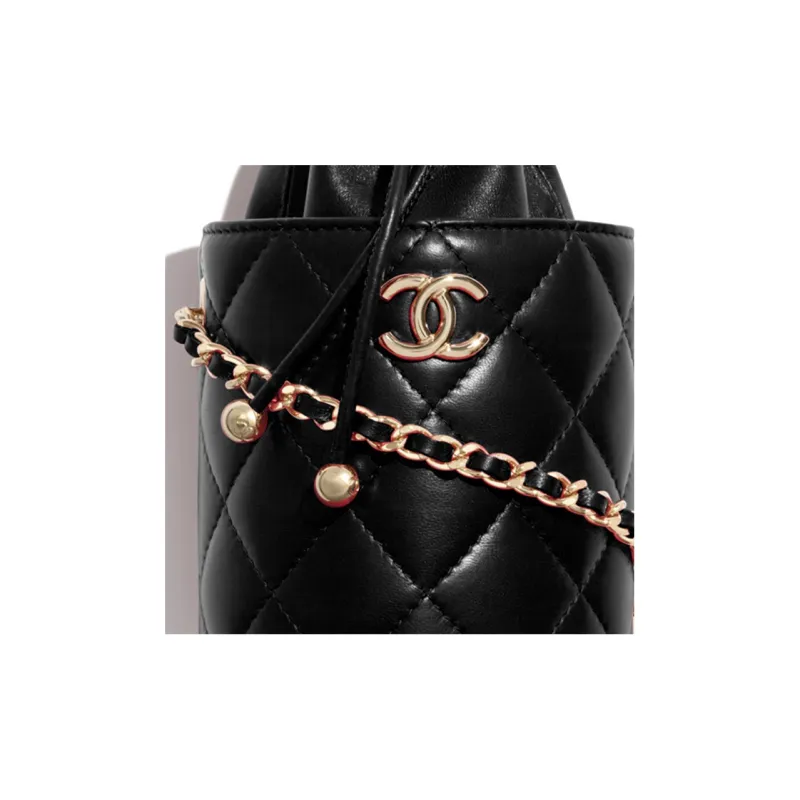 CHANEL Lambskin Bucket Bag, Shoulder Bag, Crossbody Bag Trumpets Women's Black-2