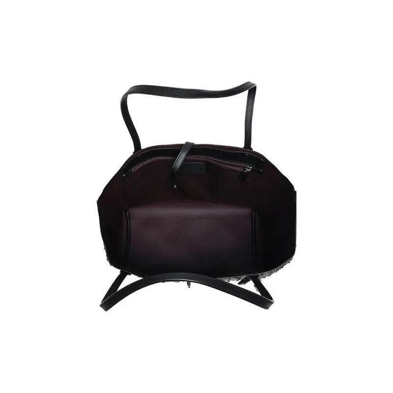 COACH Market Tote Pebbled Leather Tote Bag Shopping Bag Shoulder Bag Handbag Large Size Women's Black-4
