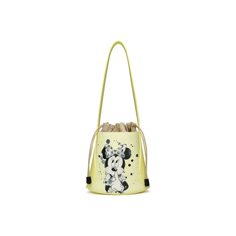 Disney Minnie Series PU Leather Round Bucket Bag Crossbody Bag Shoulder Bag Women's Pink Yellow Green-4
