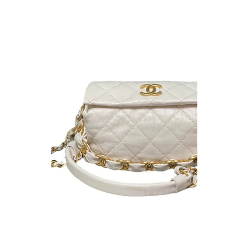 CHANEL Gabrielle Lambskin Hobo Bag, One Shoulder Crossbody Handheld Backpack Trumpets Women's White-1