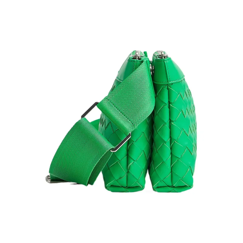 Bottega Veneta Cow Leather With Fabric Messenger Bag, Crossbody Bag, Shoulder Bag Men's Green-1