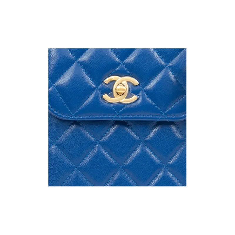 CHANEL Lambskin Chain Flap Cell Phone Pouch Women's Blue-4