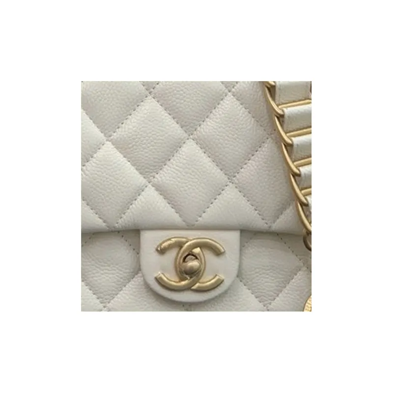 CHANEL Classic Flap CF Coin Collection Grain Embossed Calfskin Flap Bag, Shoulder Bag, Crossbody Bag Mini Women's White-1