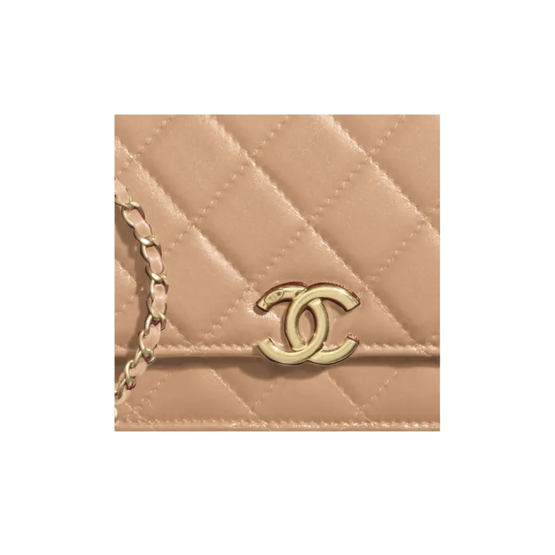CHANEL WOC Small Gold Ball Cow Leather Wallet On Chain, Coin Purse, Shoulder Bag, Crossbody Bag Women's Nude/Milk Tea-1