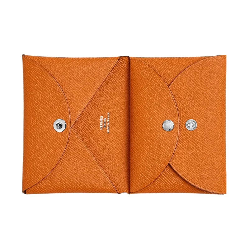 HERMES Calvi Duo Epsom Calfskin Card Holder Mini Women's I9 Abricot Apricot-1