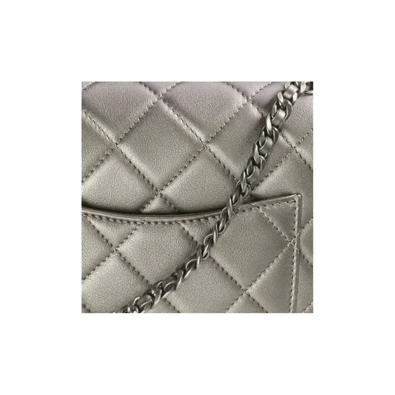 CHANEL Metal Texture Calfskin Shoulder Bag, Crossbody Bag Mini Women's Ruthenium Color-2