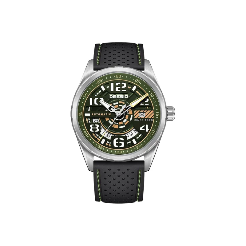 DEESIO Automatic Mechanical Movement Rubber Strap Watch Men's Watches Cut Out Dial-8