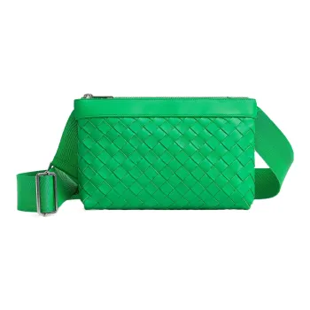 Bottega Veneta Cow Leather With Fabric Messenger Bag, Crossbody Bag, Shoulder Bag Men's Green