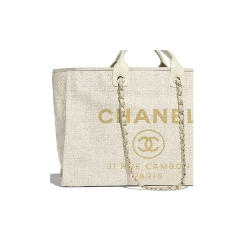 CHANEL Fabric Tote Bag, Shopping Bag, Beach Bag, Shoulder Bag, Crossbody Bag, Chain Bag, Handbag Women's White-3