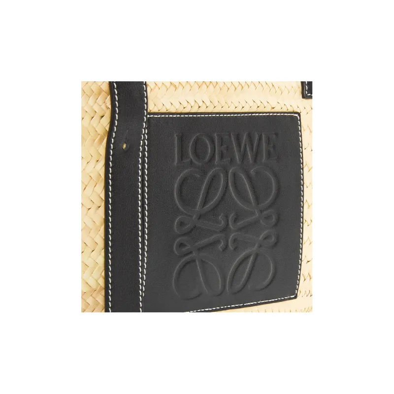 LOEWE Basket Palm Leaf With Calfskin One Shoulder Handbags Large Size Women's Black/Natural-3