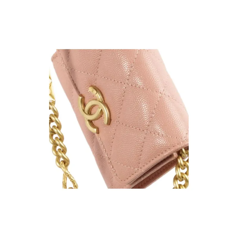 CHANEL Grain Embossed Caviar Cow Leather Coin Purse, Clutch, Shoulder Bag, Crossbody Bag Women's Dark Pink-1