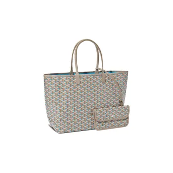 GOYARD Saint Louis Canvas With Leather Combo Tote Bag One Shoulder Handbag Small Size Unisex Elephant Gray/Turquoise