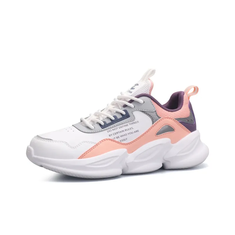 QIAODAN Breathable And Lightweight Low Top Running Shoes Women's White Pink Purple-2