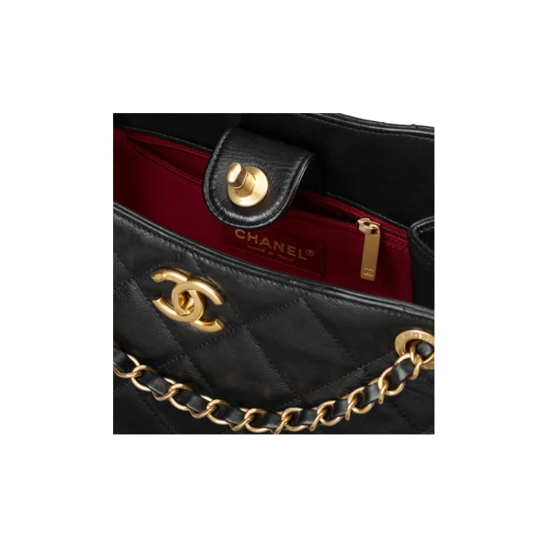 CHANEL Calfskin Tote Bag, Shopping Bag, Hippie Bag, Handbag, Shoulder Bag, Crossbody Bag Women's Black-3