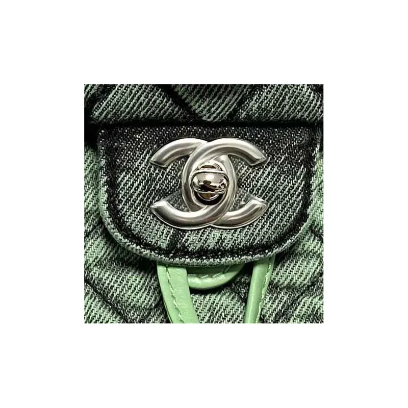 CHANEL Denim Backpack Women's Green-1