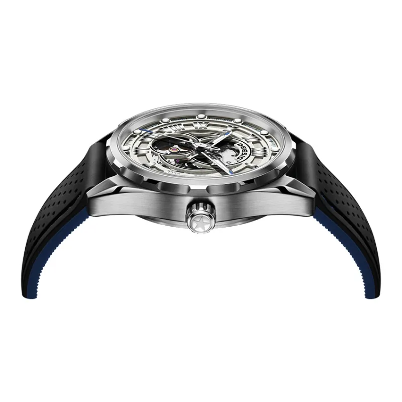 DEESIO Automatic Mechanical Movement Rubber Strap Men's Watches Cut Out Dial-20