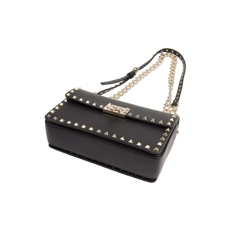 Valentino Leather Portable Crossbody Bag, Shoulder Bag Women's Black-3