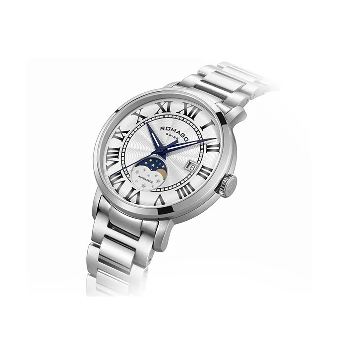 ROMAGO Precision Moon Phase Collection Automatic Mechanical Movement Men's Watches Watch 41*49mm White Dial RM103 SV-1