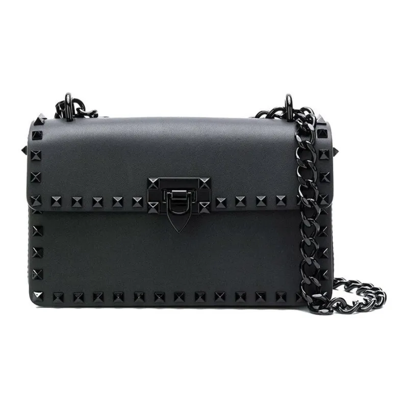 Valentino Leather Messenger Bag Shoulder Bag Crossbody Bag Regular Women's Black-0