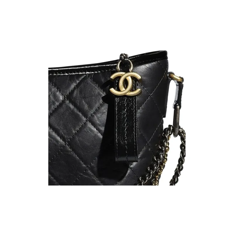 CHANEL Gabrielle Cow Leather Hobo Bag, One Shoulder Crossbody Backpack Tubas Women's Black-5