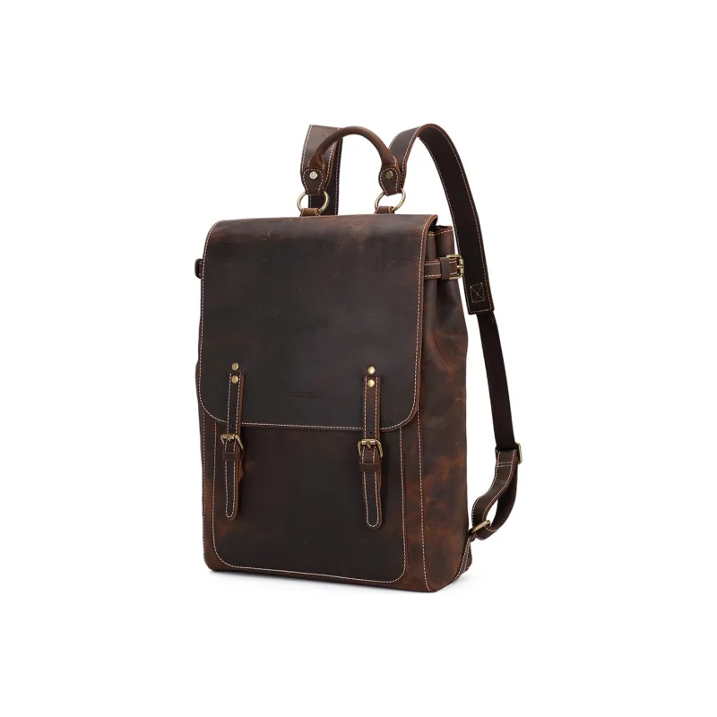 Slazenger Top Grain Cow Leather, Crazy Horse Leather Backpack Men's Dark Brown-1