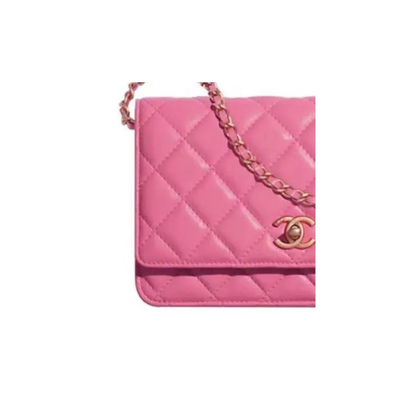 CHANEL WOC Sheepskin Shoulder Bag Wallet On Chain Crossbody Bag Women's Pink-2