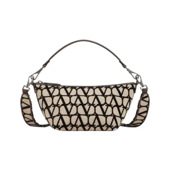 Valentino Leather Detail Portable Crossbody Bag, Shoulder Bag Regular Men's Beige/Black